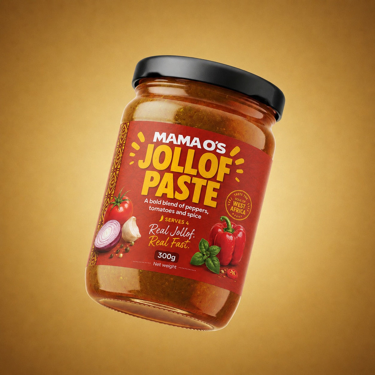Mama Os Jollof Paste in a warm kitchen setting
